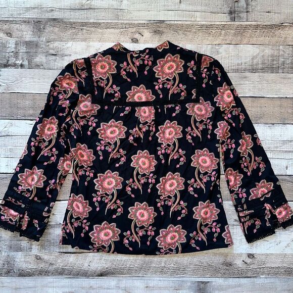 Anthropologie Embroidered Cotton Floral Button Up Long Sleeve Blouse | 8 - Picture 2 of 5